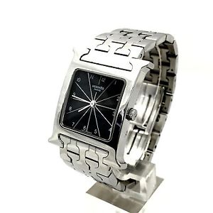 26mm HERMÈS Stainless Steel Mens/Unisex Watch w/ Black Dial In Box Mint Cond.