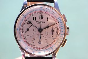 1940s VINTAGE 3 REGISTER UNIVERSAL GENEVE COMPAX CHRONOGRAPH WATCH SERVICED 285