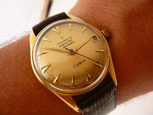 chronometre zenith  18 kt captain automatic rare totally gold dial