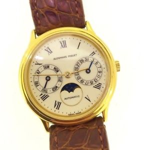 Audemars Piguet BA25589 day date moonphase 18k yellow gold leather
