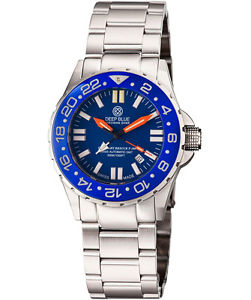 Deep Blue DAYNIGHT RESCUE T100 GMT Dual time Tritium watch Swiss ETA Blue dial