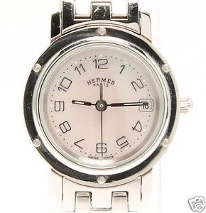 Auth HERMES Clipper CL4.210 Pink Shell dial plate Quartz Women's watch