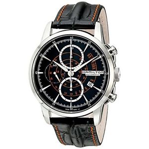 Hamilton H40656731 Mens Black Dial Analog Automatic Watch with Leather Strap