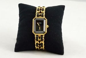 CHANEL Premiere M Ladies Black Dial Yellow Gold Leather H0001 F/S Mint #9001a