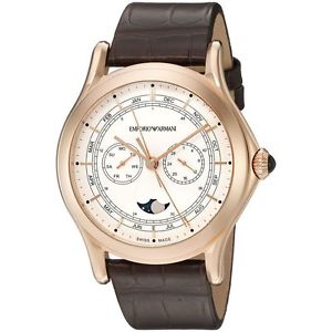 Emporio Armani ARS4202 Mens White Dial Analog Quartz Watch with Leather Strap
