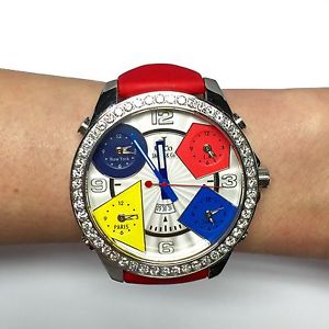 47mm JACOB & Co. 5 Time Zone Unisex Watch w FACTORY DIAMONDS & Original Red Band