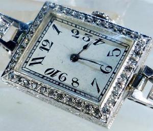 Art Deco Ladies Diamond Watch 14k White Gold