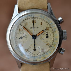 CONCORD EARLY VALJOUX 72 VINTAGE CHRONOGRAPH GREAT PATINA ALL ORIGINAL STEEL