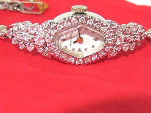 HAMILTON RARE VINTAGE WOMEN'S WATCH 14K WHITE GOLD DIAMONDS SERVICED