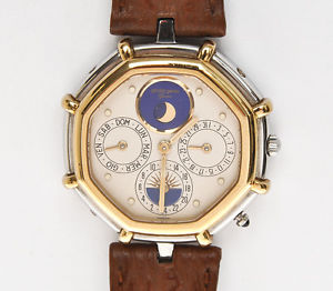Gerald Genta automatic calendar with moon phases & GMT NOS new unworn in box