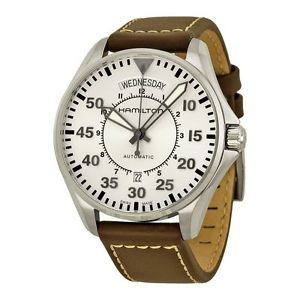 Hamilton H64615555 Mens Silver Dial Analog Automatic Watch with Leather Strap