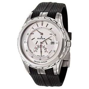 Edox 77002 357N NIN Mens Silver Dial Automatic Watch with Silicone Strap