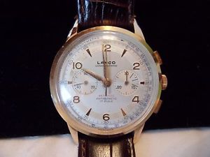 18K Gold Lanco Men's Wrist Watch Chronographe Wind Up Vintage 1950s 17 Rubis