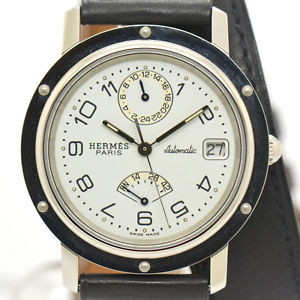 Auth HERMES Clipper CL5.710 GMT Power Reserve SS Automatic Watch for Men #4239