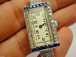 Antique Estate RUNNING Eloga Watch Solid Platinum 14k Gold Diamond Sapphire