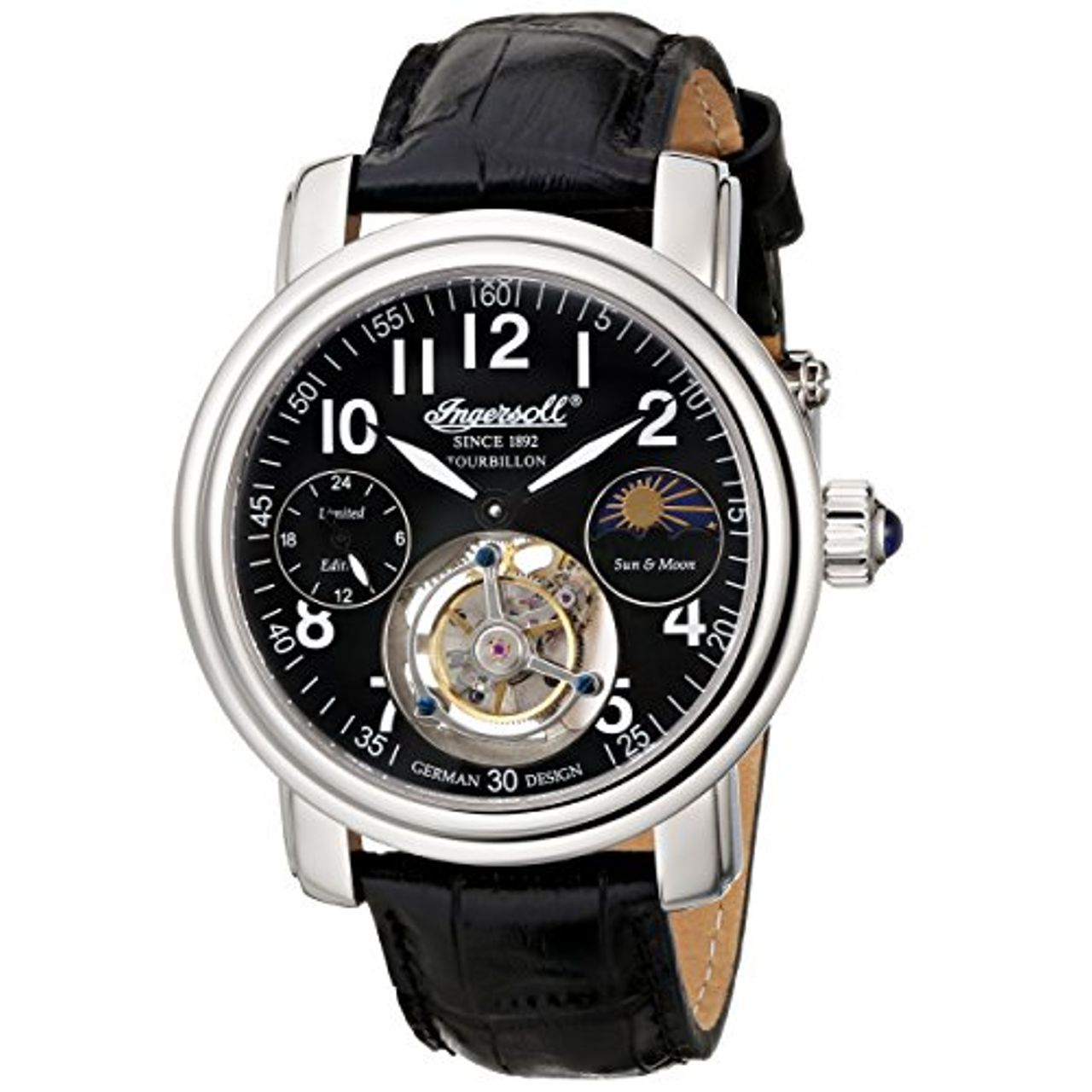 Ingersoll IN5306BK Mens Black Dial Analog Mechanical Watch with Leather Strap