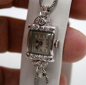 Authentic Vintage Platinum Bulova Diamond Ladies Wristwatch