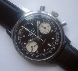 70s Vulcain Incabloc Two Registers Panda Dial Steel Back Men Chronograph Watch