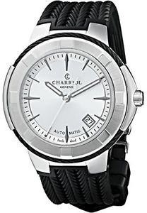 Charriol Celtic XL Men's Silver Dial Black Rubber Strap Automatic Watch