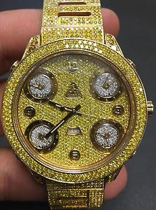 18KYG Jacob & Co 5 Time Zone Watch Iced with Yellow Diamonds 47MM