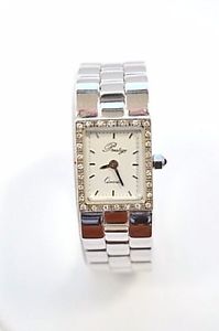 Ladies PRESTIGE 14K White Gold Quartz Watch w/ Diamond Bezel Blue Sapphire Crown