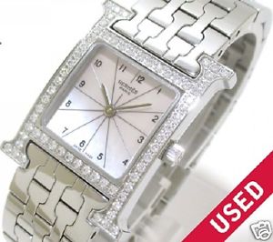 Auth HERMES H Watch HH1.230 SS x Diamonds Bezel Quartz Women's watch