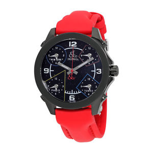 Jacob and Co. Five Time Zone Black Dial Red Strap Unisex Watch JCM-80BC