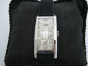 Handsome Vintage 1930's Hamilton Watch in Platinum with Diamonds