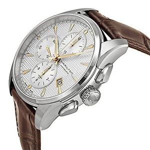 Hamilton Jazzmaster Silver Dial SS Leather Chrono Automatic Mens Watch H32596551