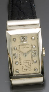 Deco Platinum Hamilton Watch with Diamond Dial CA1940s
