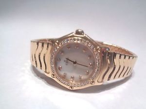 EBEL 18K YELLOW GOLD LADIES DIAMOND WRISTWATCH Sport Wave Mother of Pearl Dial