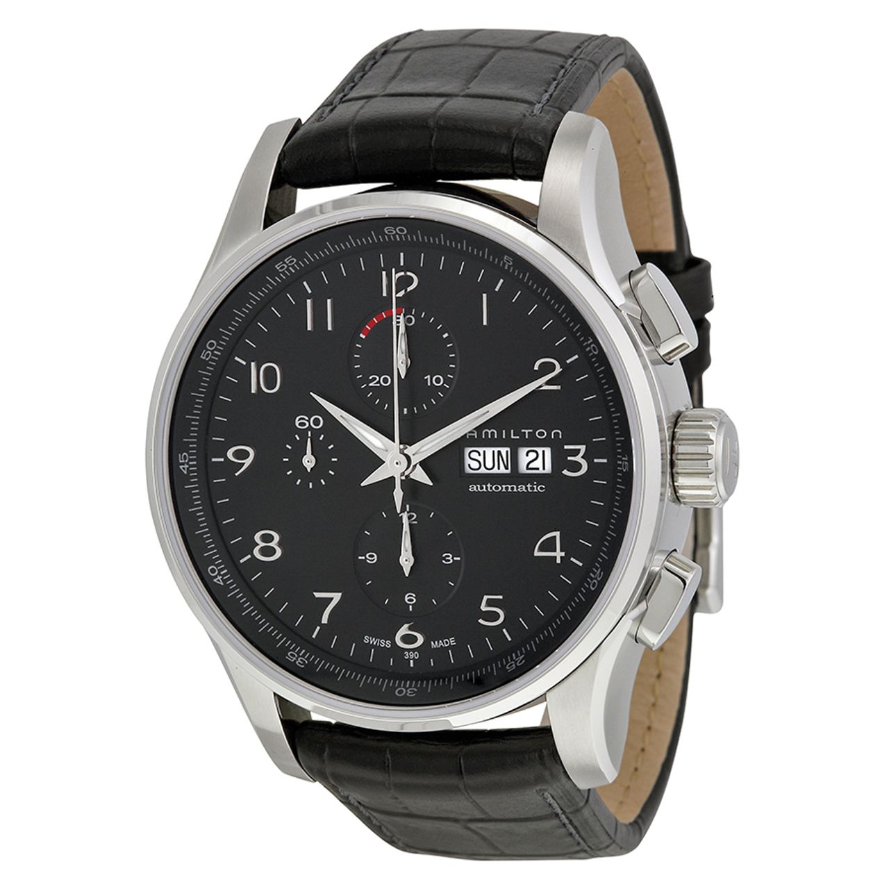 Hamilton H32716839 Mens Black Dial Analog Automatic Watch with Leather Strap