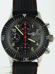 EXLNT COND MENS BELL & ROSS BY SINN BLACK DIAL AUTO CHRONO DAY+DATE ON STRAP