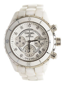 Chanel White Ceramic and Diamond J12 33 MM Women's Watch