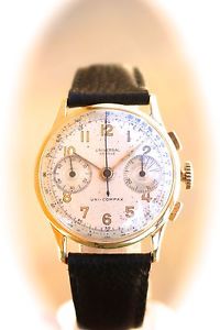 18K SOLID GOLD VINTAGE UNIVERSAL GENEVE CHRONOGRAPH UNI COMPAX WATCH SERVICED285