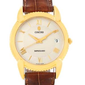 Concord Impresario 18k Yellow Gold Brown Strap Watch 50-C2-212