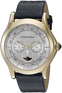 Emporio Armani Swiss Made Men's Swiss Quartz Stainless Steel and Blue Lea... New