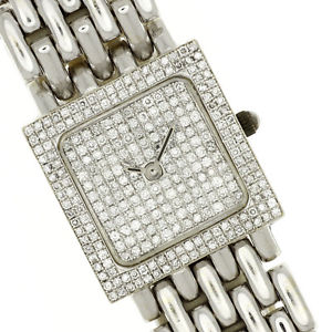 Ladies Dress Watch 18k White Gold Diamond Dial & Bezel Square Geneve