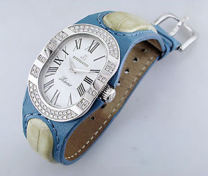Bertolucci Serena Diamond Watch Oval Blue Leather Women's Quartz Box Papers