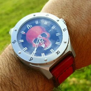 BALDIERI SEA MONSTER SM-46 DIVER WATCH WITH CUSTOM PAINTED SKULL BY TIMOTHY JOHN