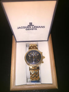 Jacques Lemans Men's Watch Moonphase Triple Date Chronograph Automatic. gold w/