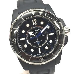 AUTHENTIC CHANEL J12 Marine Men's Wristwatch Black Ceramic/Rubber H2558