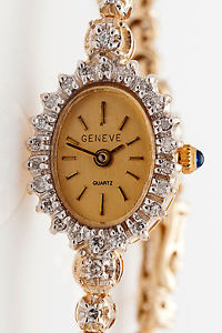 Estate Geneve $6000 2ct Diamond 14k Yellow Gold Ladies Tennis Bracelet Watch