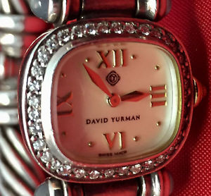 David Yurman Ladies 14K Gold/Silver Cable Bracelet Diamond Bezel MoP Stone Watch