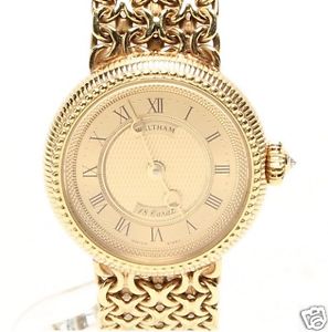 Auth WALTHAM Round 91950 K18 Hand-winding Gold dial Women's watch