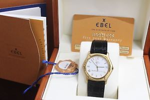 EBEL 1911 CLASSIC WAVE 18K YELLOW GOLD WHITE DIAL & LEATHER STRAP BOX & PAPERS