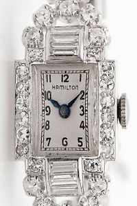 Antique 1950s $10,000 4ct VS G Bezel Set Diamond Platinum Ladies Hamilton Watch