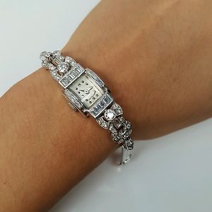 2.5CTW  ART DECO PLATINUM DIAMOND women wrist watch emerald cut diamonds watch