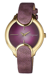 Ferragamo Women's FIZ130015 Signature Gold IP Purple Leather Wristwatch