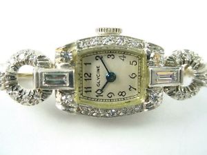 Art Deco Diamond Platinum 14k White Gold Lapel Watch Brooch